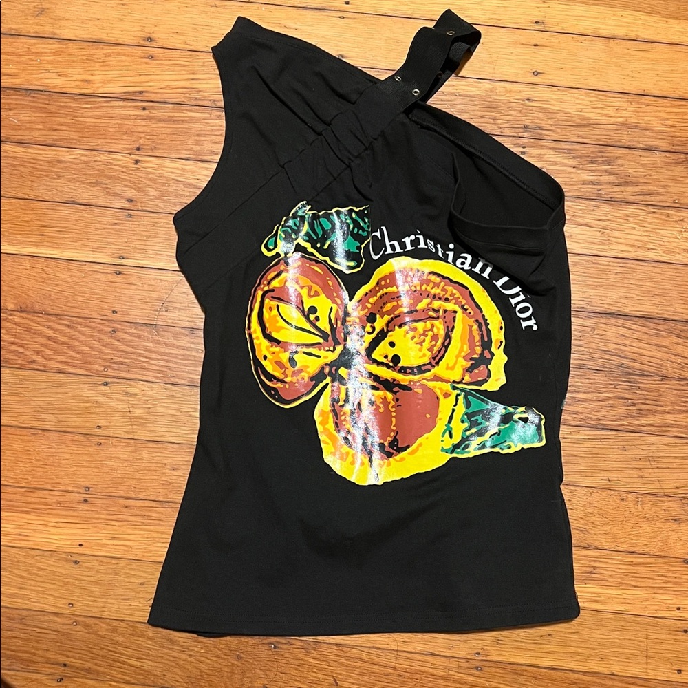 Y2K Dior One Shoulder Butterfly Graphic Top